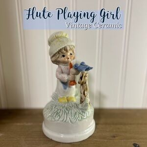 Ceramic Flute Playing Girl Figurine